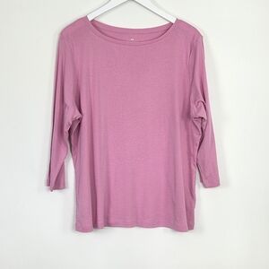 Talbots Bateau Neck Plus Size 2X Pink 3/4 Sleeve 100% Pima Cotton Tee Top